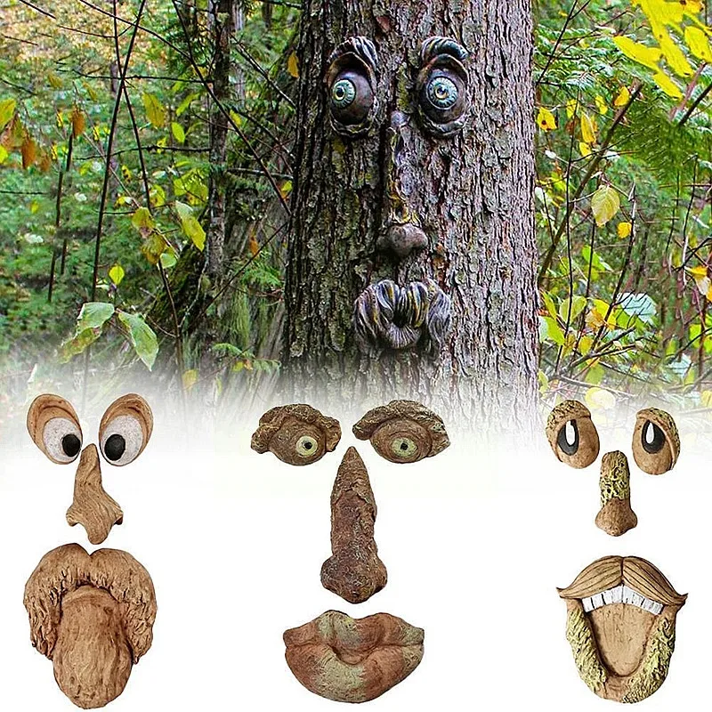 Bark Ghost Face Facial Features Old Man Tree Hugger Yard Art Decorations Monsters Sculpture Outdoor DIY Halloween Ornaments