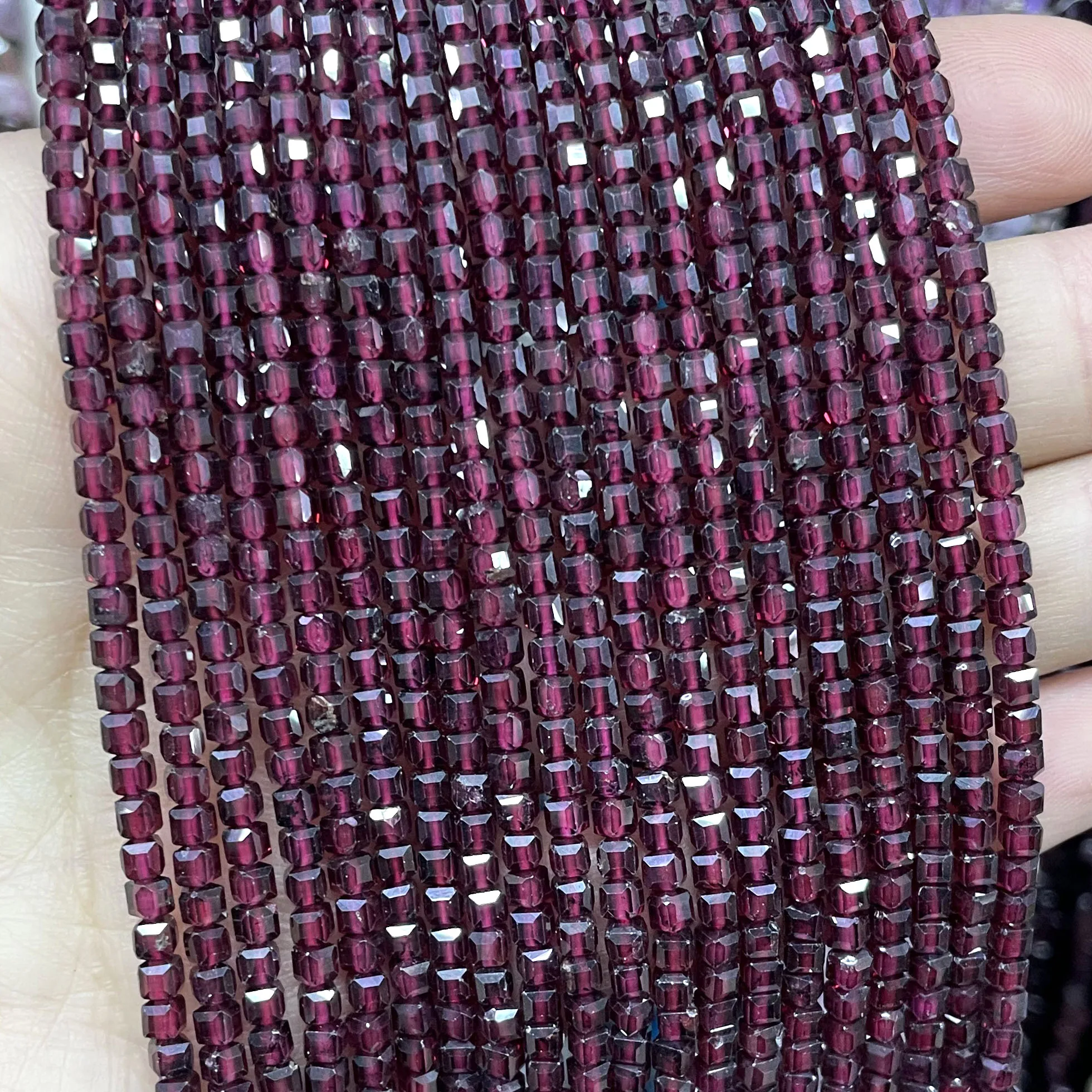 3X3MM Natural Stone Faceted Cube Red Garnet Square Spacer Beads For Jewelry Making Diy Bracelet Necklace  Accessories
