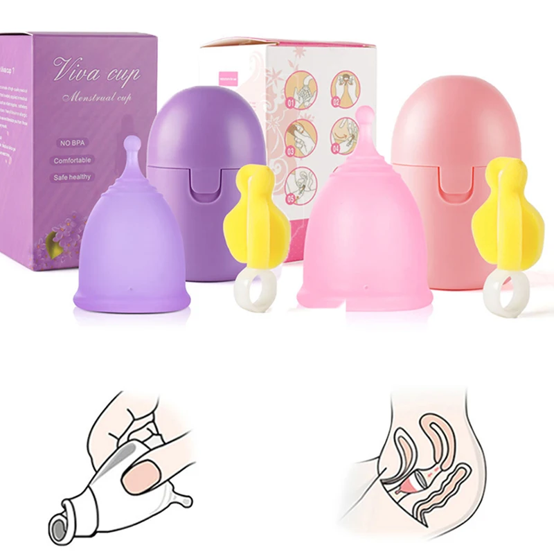 Silicone Menstrual Cup Set Portable Sterelizer Disinfection Box Medical Reusable Women Menstrual Cup Feminine Hygiene