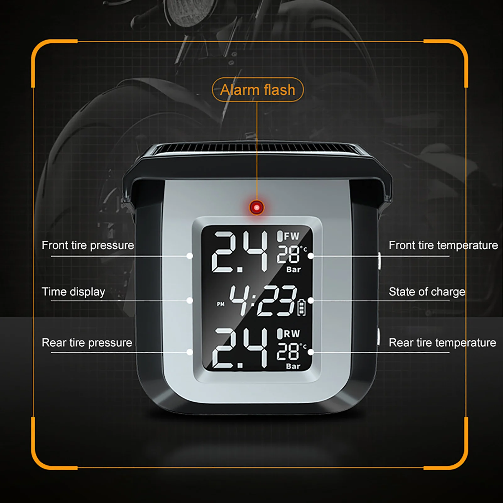 Motorcycle Digital Tire Pressure Monitor USB/Solar Charge Wireless External sensor  Waterproof High Monitoring long time standby