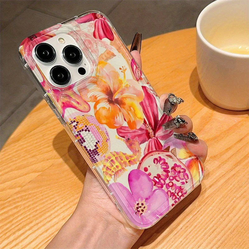 아이폰 11부터 17 프로 맥스 플러스까지 꽃무늬 디자인의 투명 TPU 보호 케이스로 완벽한 보호와 정밀한 낙하 보호 기능을 제공합니다.