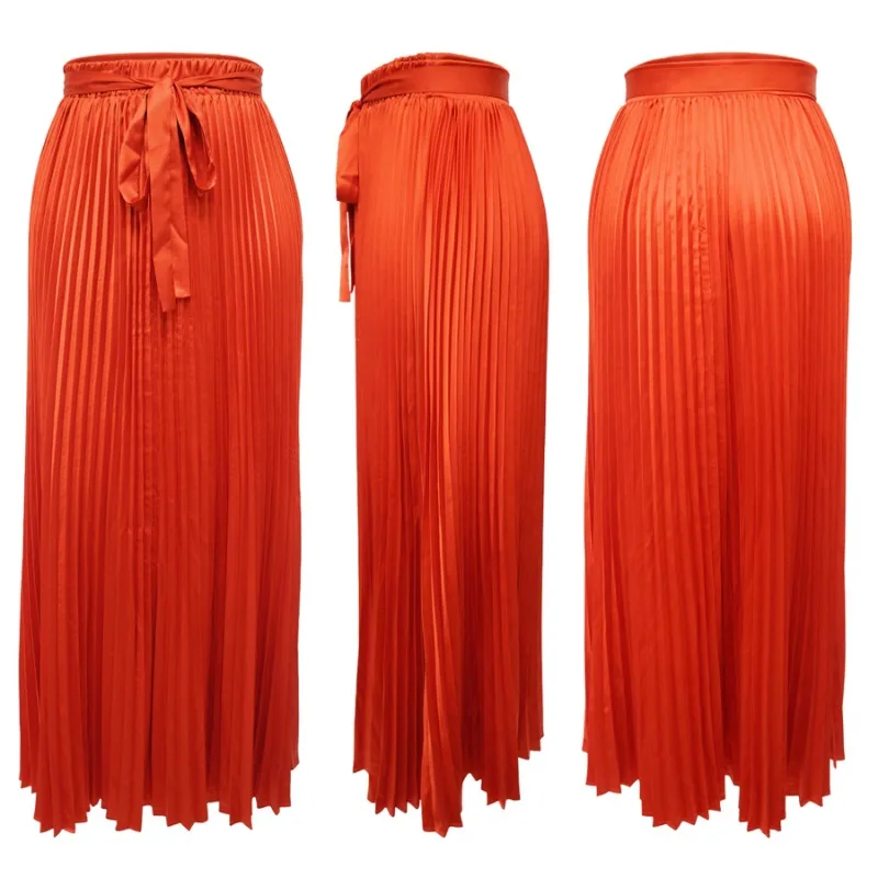 KEXU ผู้หญิงแฟชั่น 2025 ฤดูร้อน Big Swing จีบกระโปรงยาวเอวสูง Street Party ยาว Maxi กระโปรง