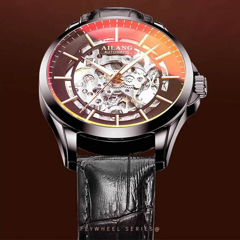 AILANG 2024 New Mens Watches Top Brand Luxury Mechanical Watch for Men Leather Strap Waterproof Fashion Skeleton Wristwatches