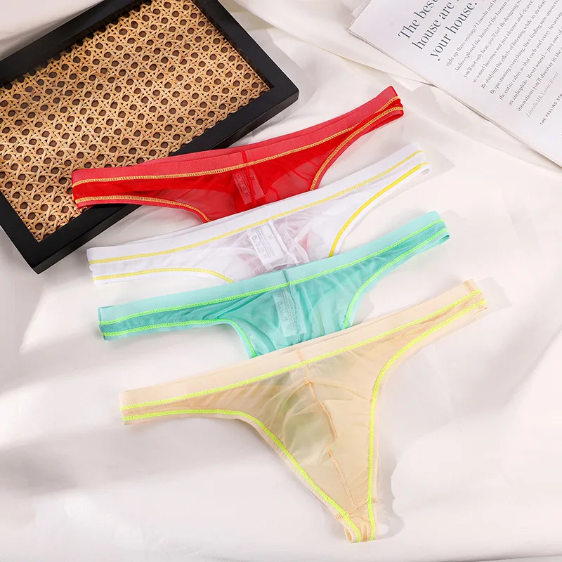 Men Thongs T-Back Sexy String Underwear Lingerie Perspective Jockstrap Men Gay Underwear Mesh Micro String Transparent