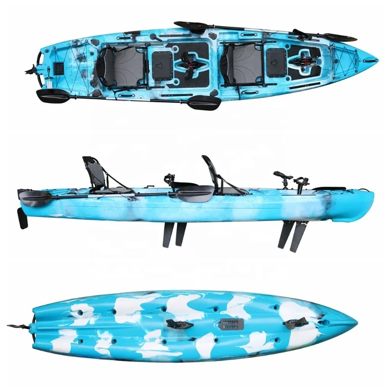 Double Seat Sit-On-Top PE Plastic Kayak 4m Pedal Drive 2-Person Kayak for Ocean Waters & River Tours Hull Material-LLDPE Fishing