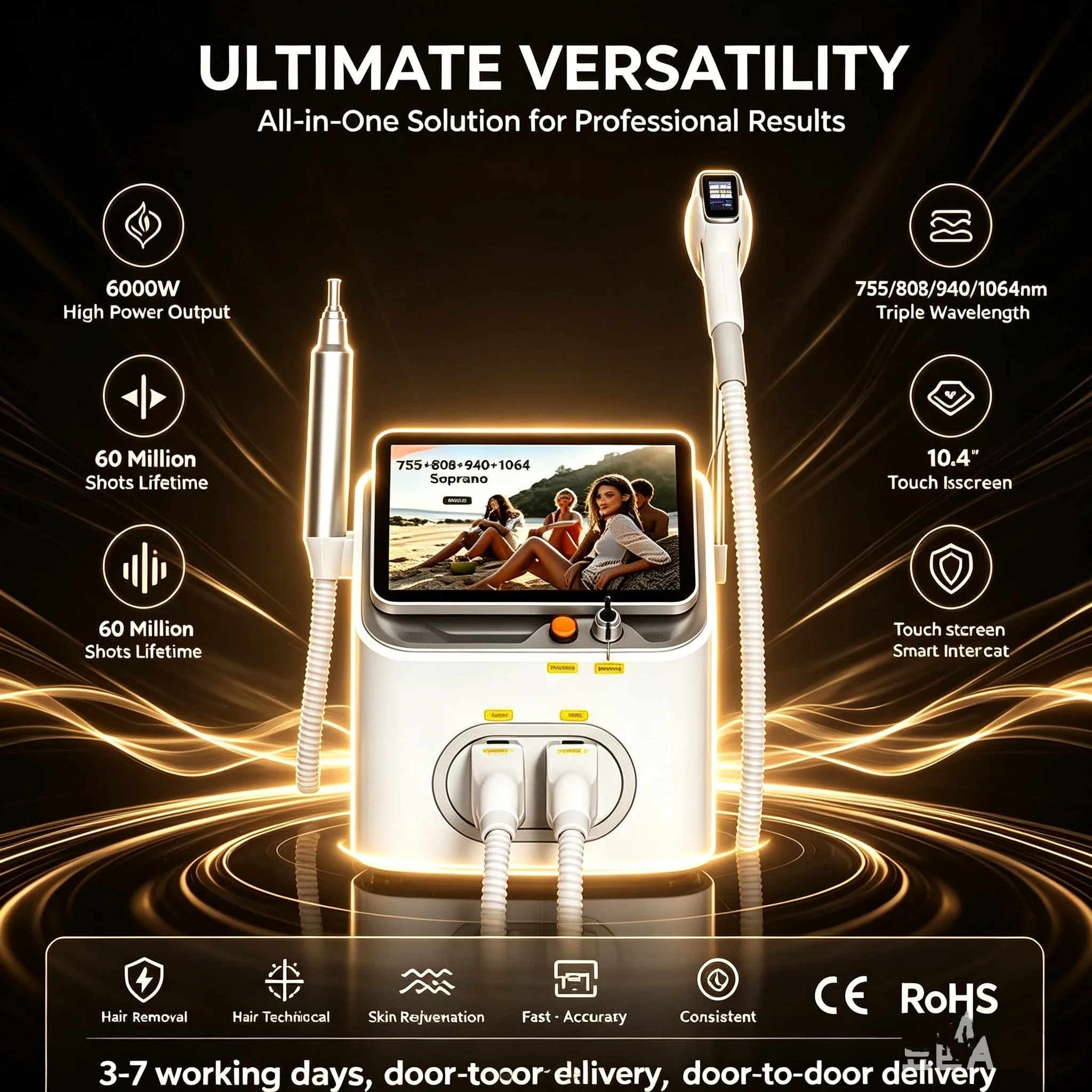 5000W Professional 2IN1 Diode  4 Waves 10Bars Hair Removal Machine Picosecond Qswitch ND YAG 1064NM Tattoo Removal Machine