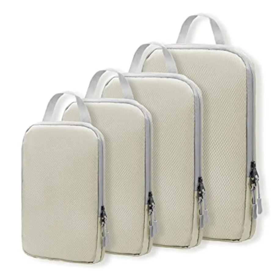 

Compression Packing Cubes for Suitcases Travel Essentials 4 Set Expandable Travel Bags Organizer for Luggage in Ivory with Spac