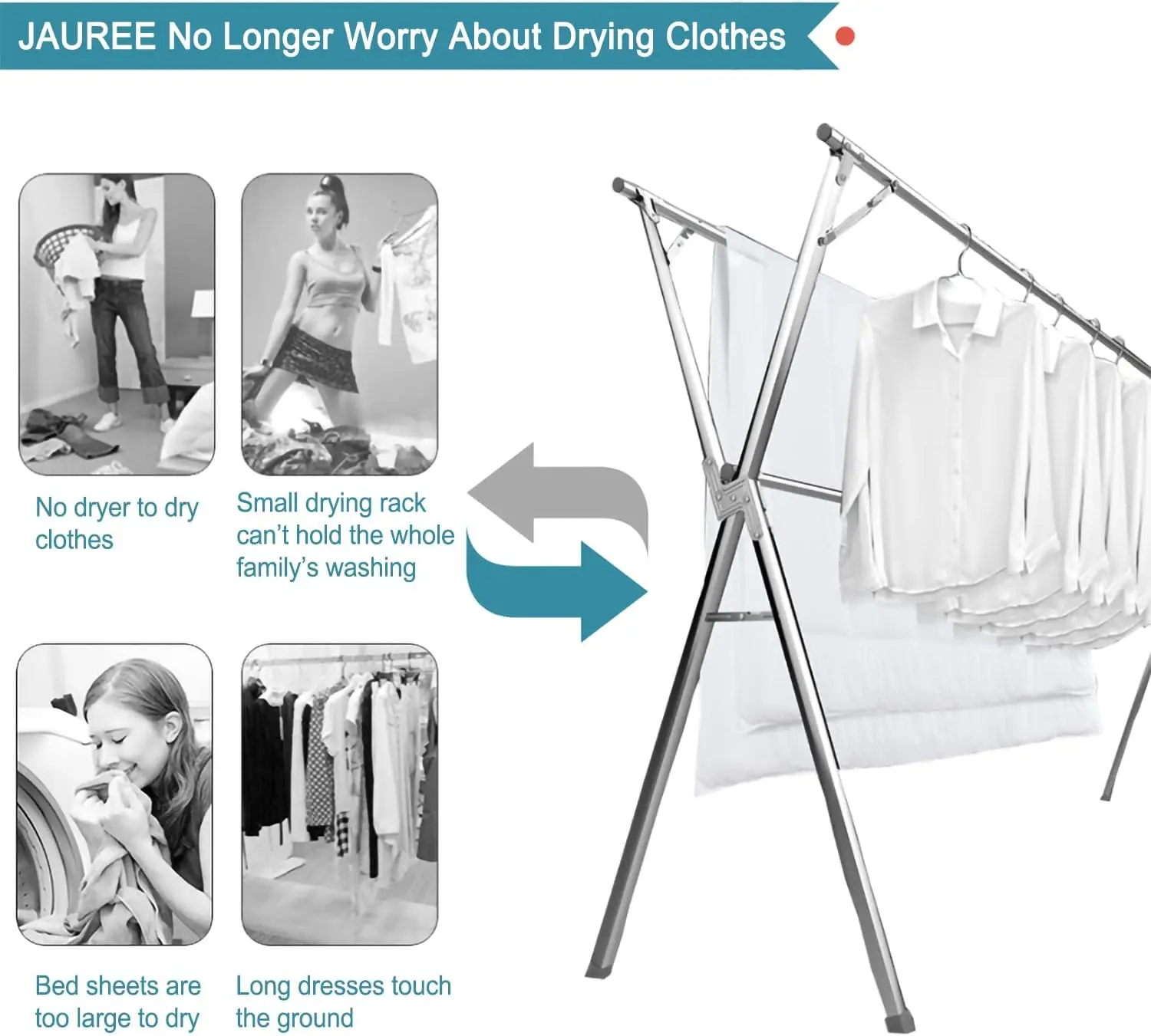 2M Clothes Drying Rack Clothing Folding Indoor Outdoor, Heavy Duty Stainless Steel Laundry Drying Rack