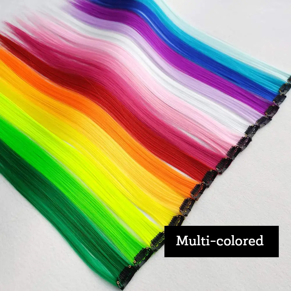 Highlights Clip On Hair Rainbow Synthetic Clip In Hair Extensions Ombre Colored Clip Hairpiece Colorful Clip Hair accessories