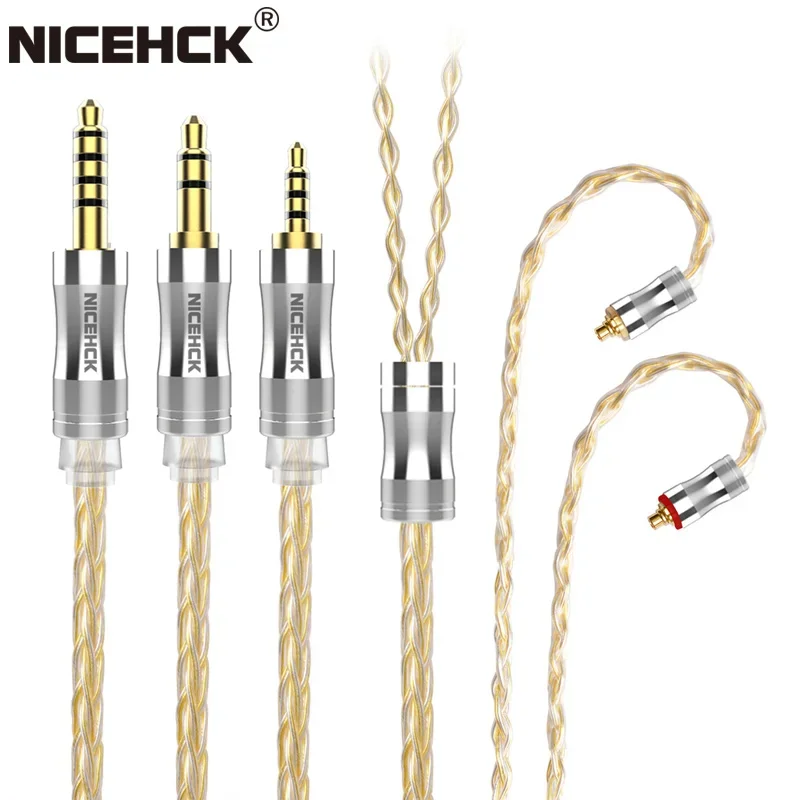 Nicehck C8s-1 cabo de fone de ouvido 8 núcleos cobre banhado a prata 3.5mm/2.5mm/4.4mm mmcx/nx7/qdc/0.78 cabo de substituição de 2 pinos para p50 db2