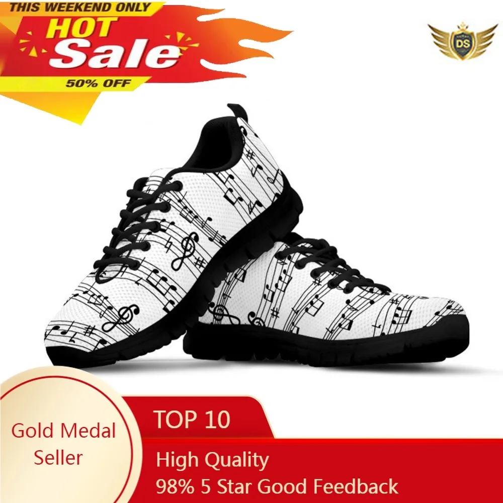 Classic Music Notes Print Mesh Sneakers For Men Casual Lace Up Vulcanized Shoes Breathable Male Mesh Sneakers