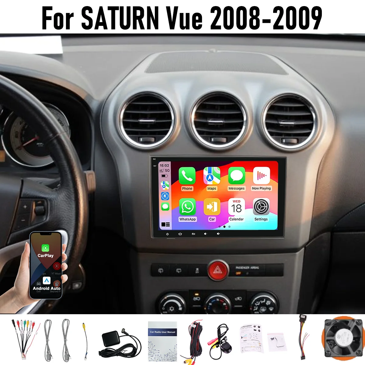 

8“ Apple CarPlay Android auto 6-128GB (8CORE) For SATURN Vue 2008-2009 Screen Android15 Head Unit GPS Navigation Radio