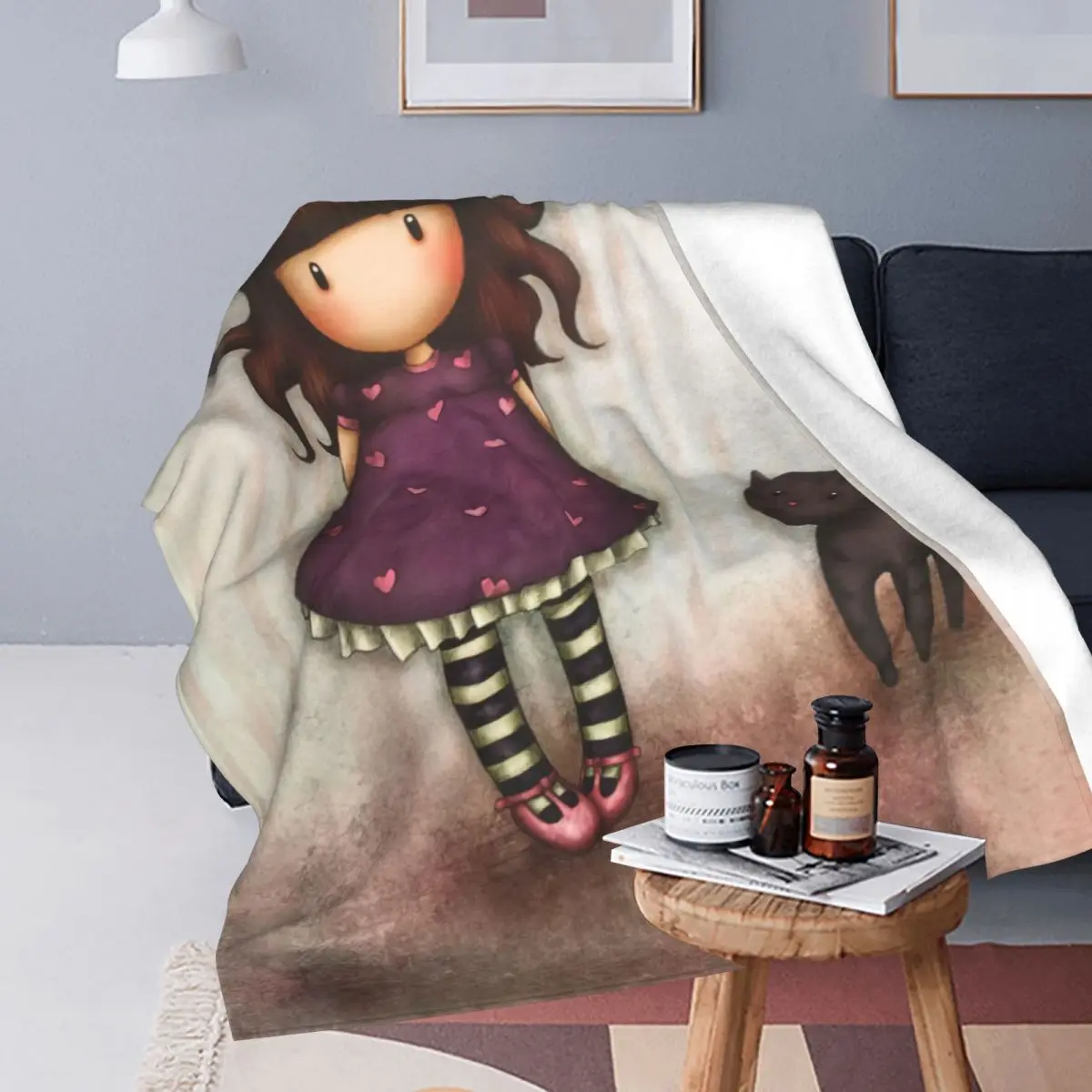 S-Santoro Gorjuss Doll Blanket Flannel Art Cute Cartoon Soft Throw Blankets for Home Couch Bed Rug