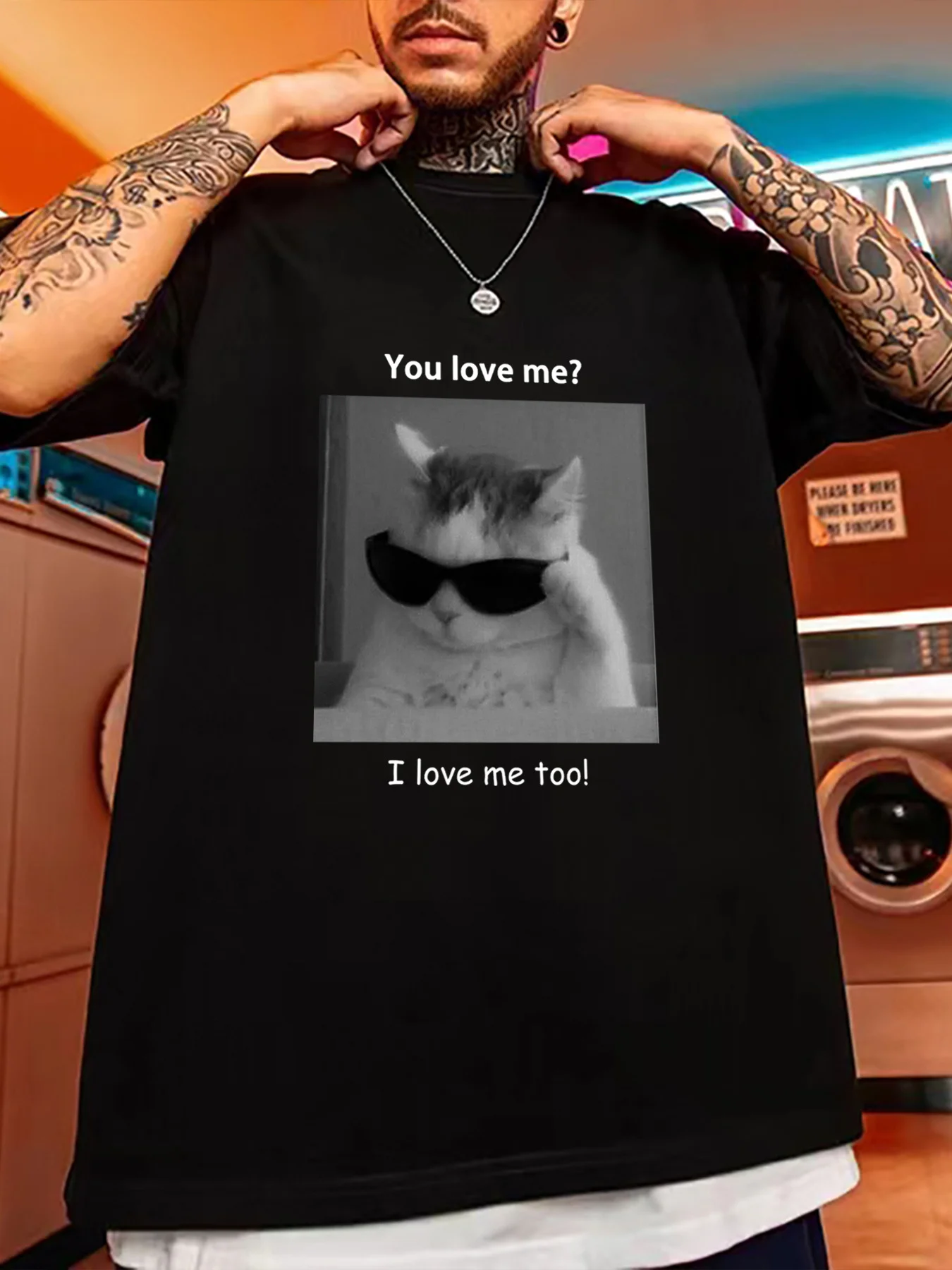 Kitten With Sunglasses Graphic Print damski kreatywny top na co dzień z krótkim rękawem i okrągłym dekoltem T-shirt odzież damska na lato