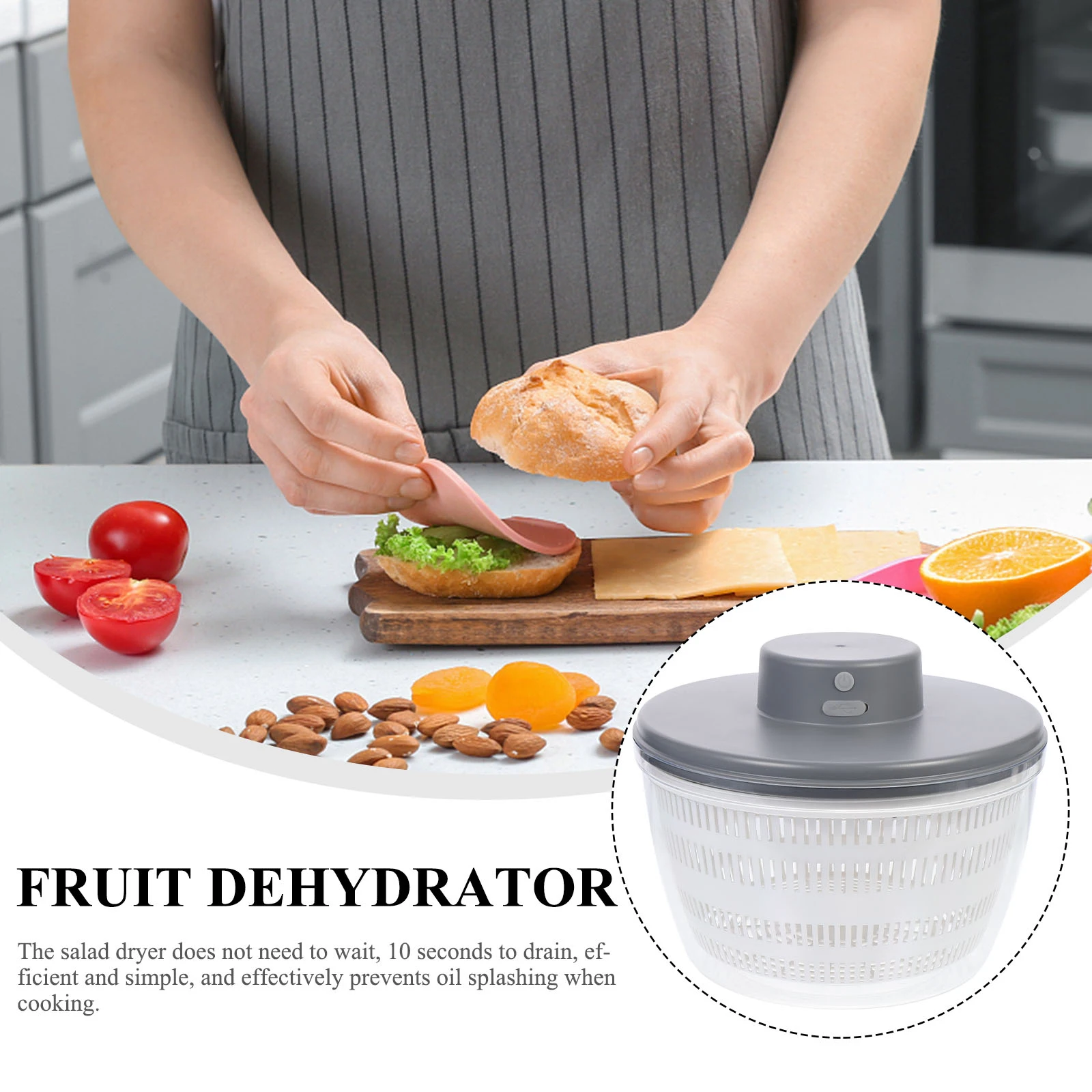 

Abs Electric Dryer Vegetable Dehydrator Salad Dehydrator Fruit Draining Basket Kitchen Utensil Home Restaurant 1Pc