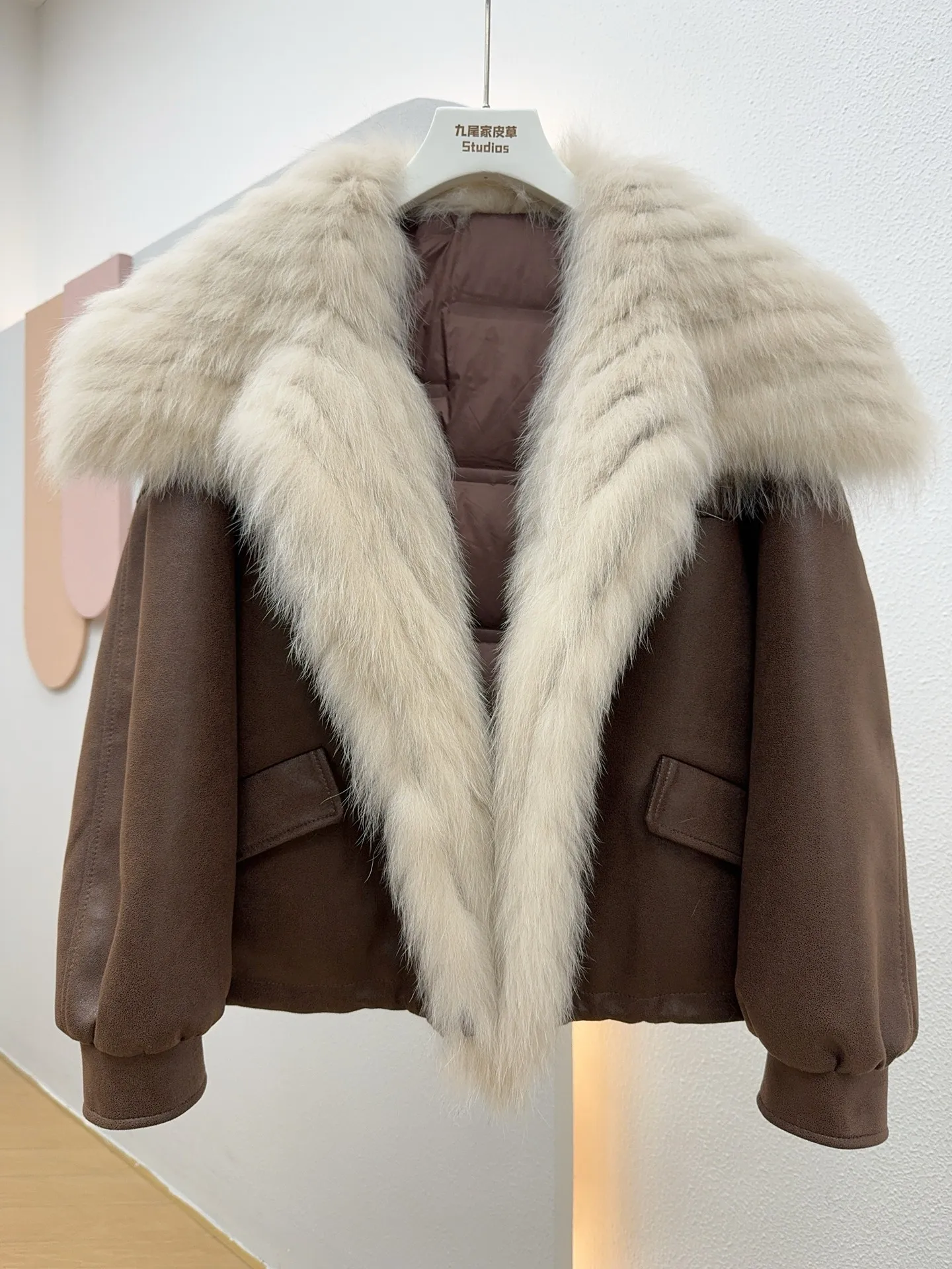 2025 New style motorcycle suede short slimming goose down inner fox fur coat women's jacket