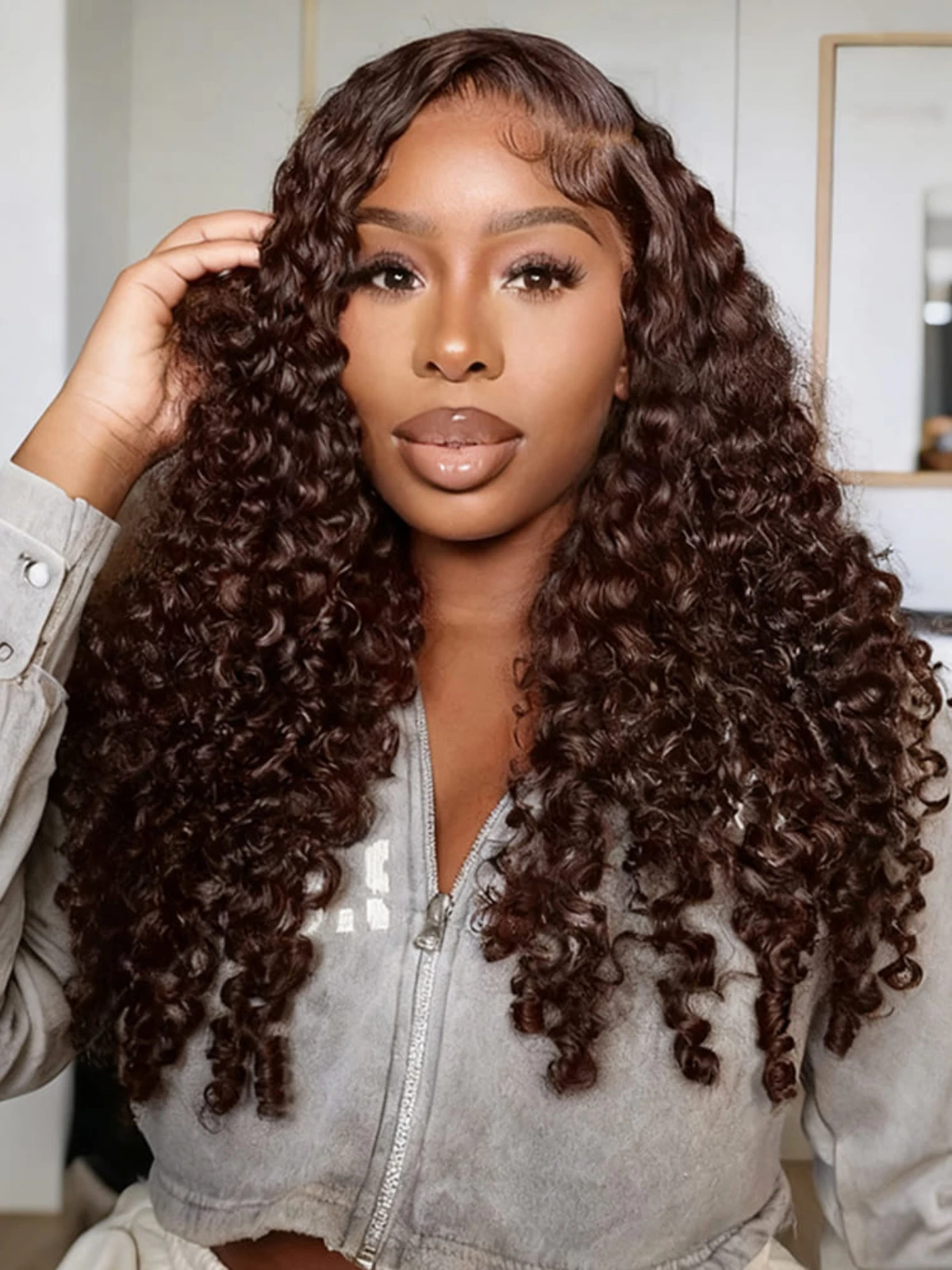 

Long Chocolate Brown Water Wave Wigs Human Hair 13x4 HD Transparent Lace Frontal Wig 38 Inch Colored Remy Hair Wigs For Women