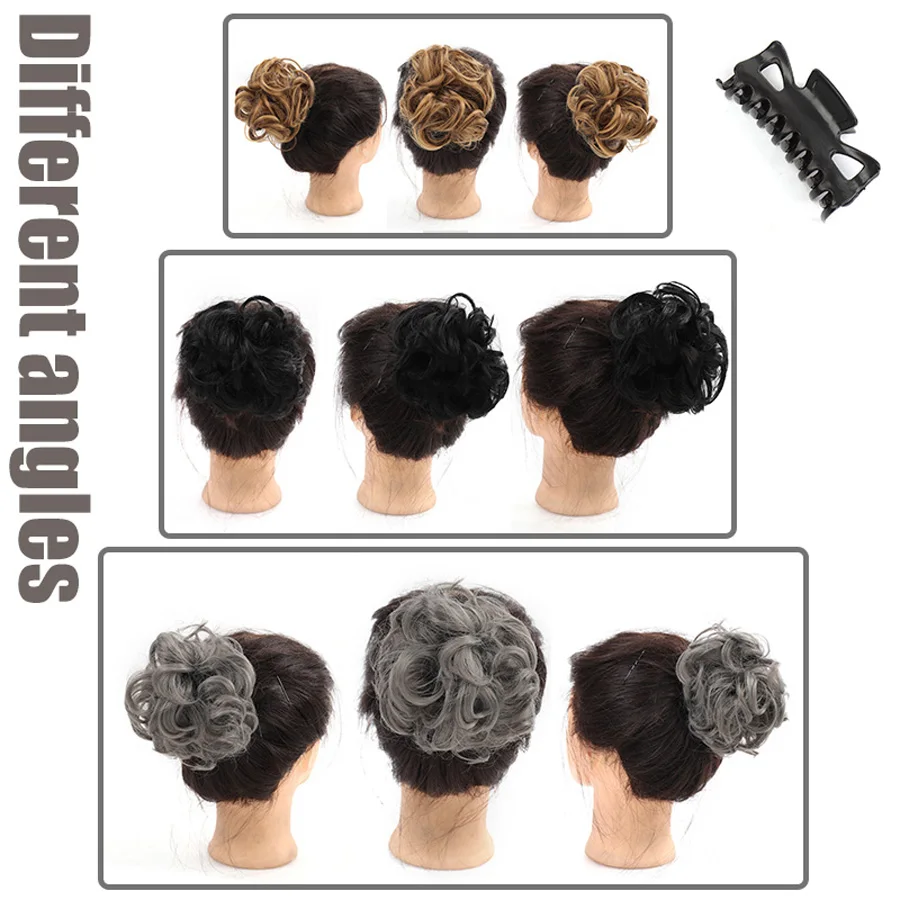 short Messy Bun Ponytail with claw Messy Bun Extensions Wavy Curly Chignon Synthetic Tousled Updo Hairpieces for Women Girls