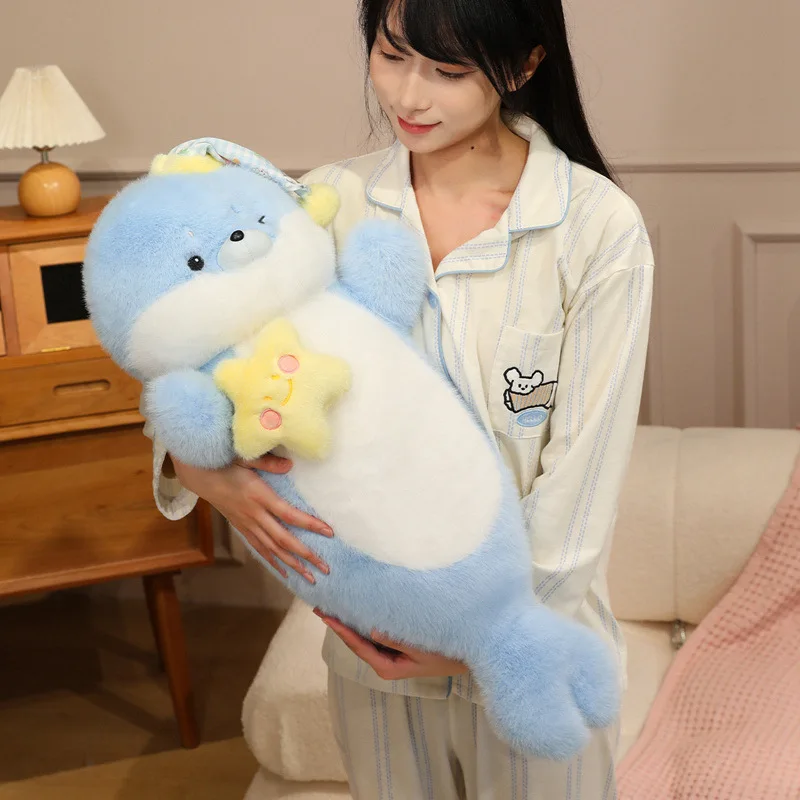 لعبة قطيفة من Blue Dream Seal وسادة عناق كبيرة محشوة على شكل حيوان هدية للفتيات والأطفال رفيق النوم في عيد الميلاد