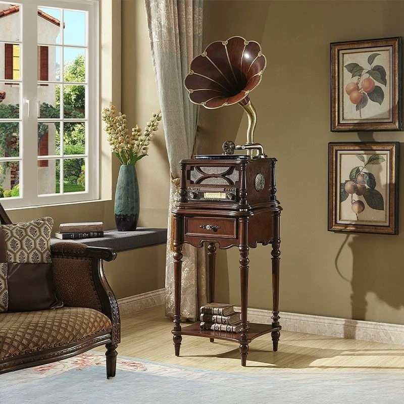 

Retro phonograph, old-fashioned vinyl record player, cabinet record player, bluetooth stereo, cabinet speaker.