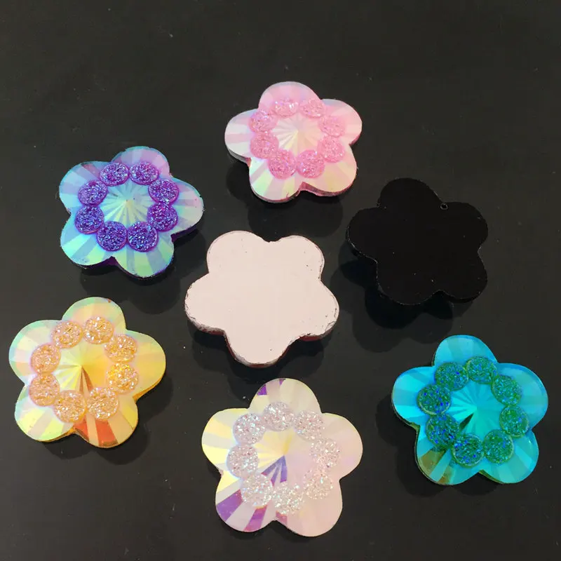 Diy 20pcs 20mm AB Colors Flower resin rhinestone Flat-back Gems Wedding decoration （If you need 2 holes, please contact-HA18