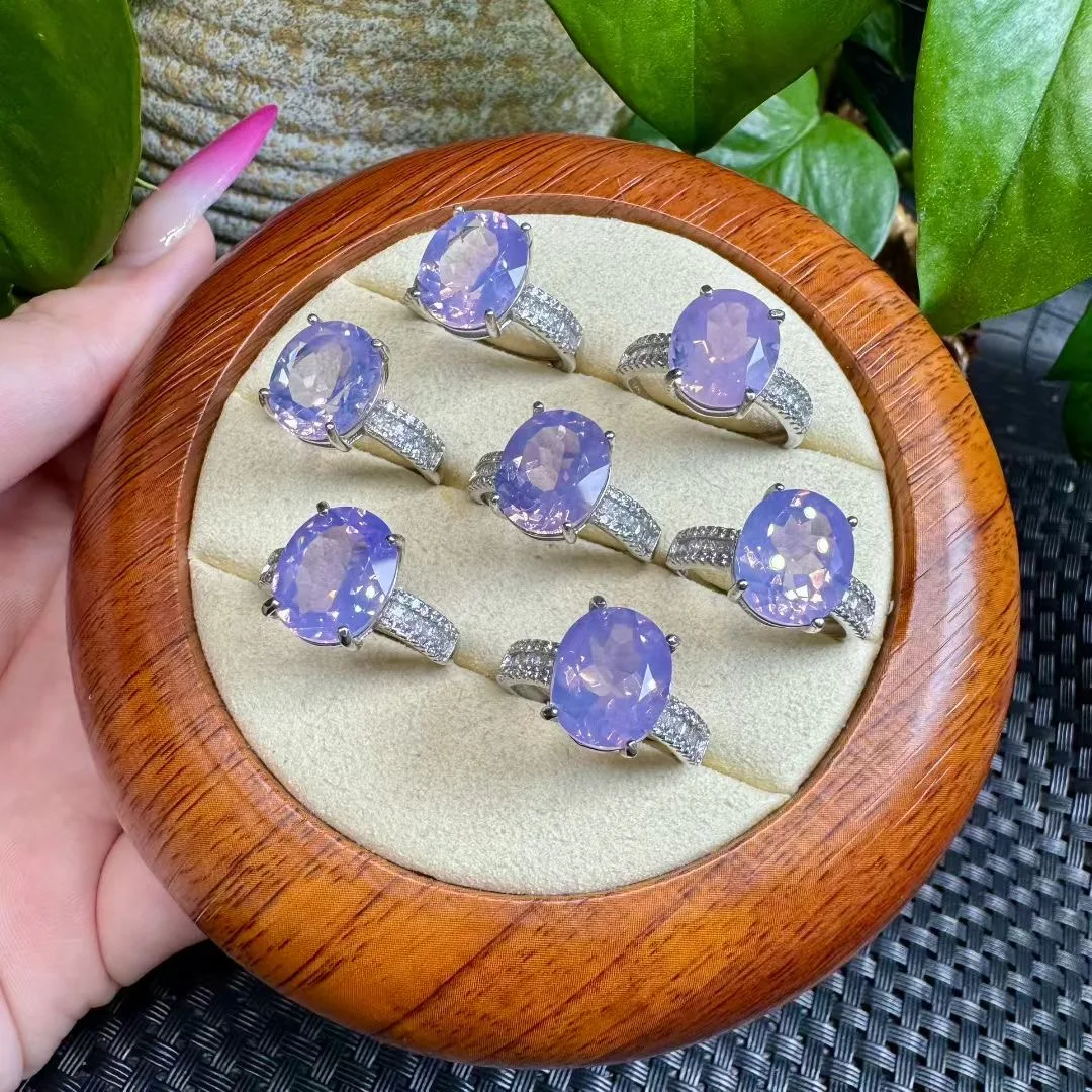 

1 Pc Natural Amethyst Purple Jade Quartz Ring 10x12MM Faceted Oval Shape 925 Sterling Silver Reiki Healing Stone Jewelry Gift