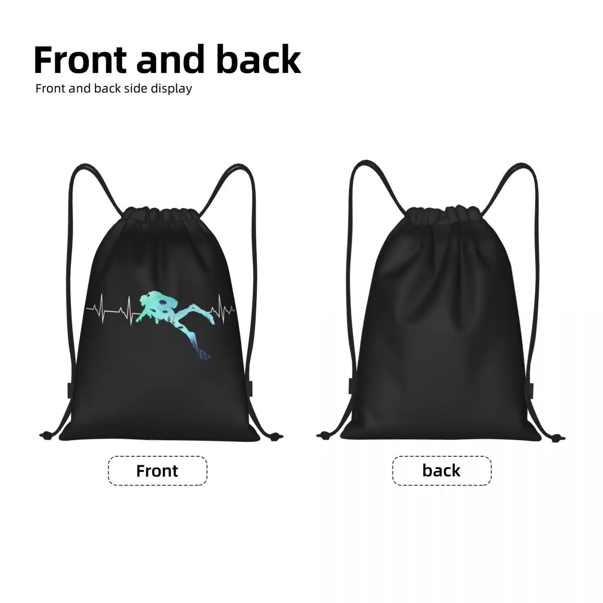 Custom Scuba Diving Heartbeat Drawstring Backpack Bags Women Men Lightweight Dive Diver Gym Sports Sackpack Sacks for Training