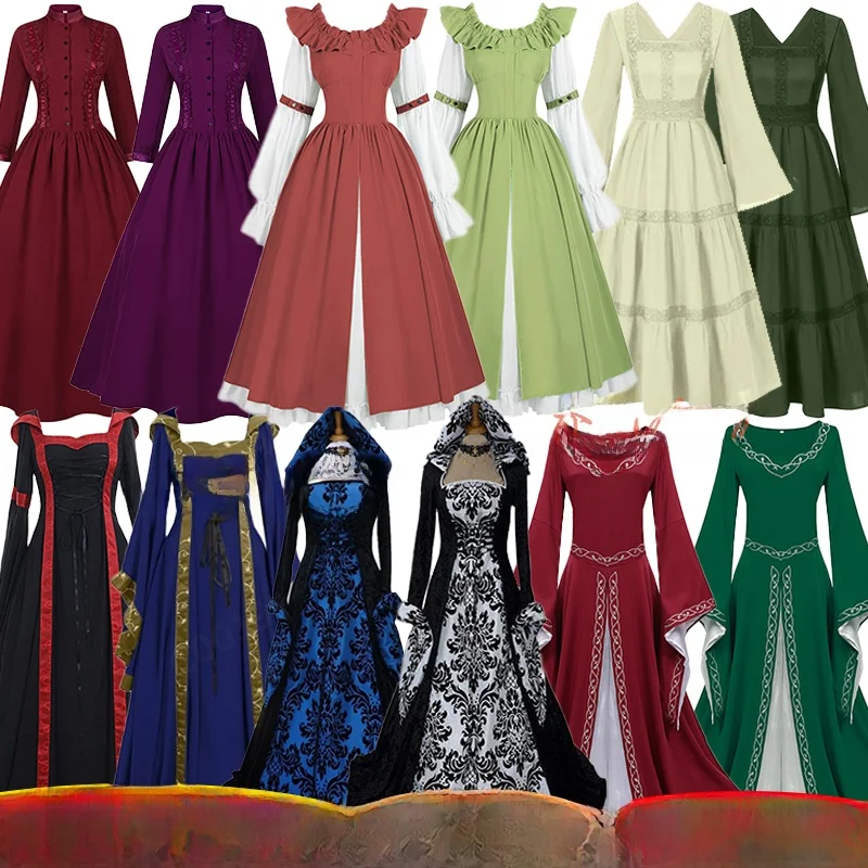 

Хэллоуин Ретро Суд плюс Размер Доктор Длинная Юбка Косплей Королева Принц Костюм Горничной Женский Традиционный Этнический Сценический Костюм