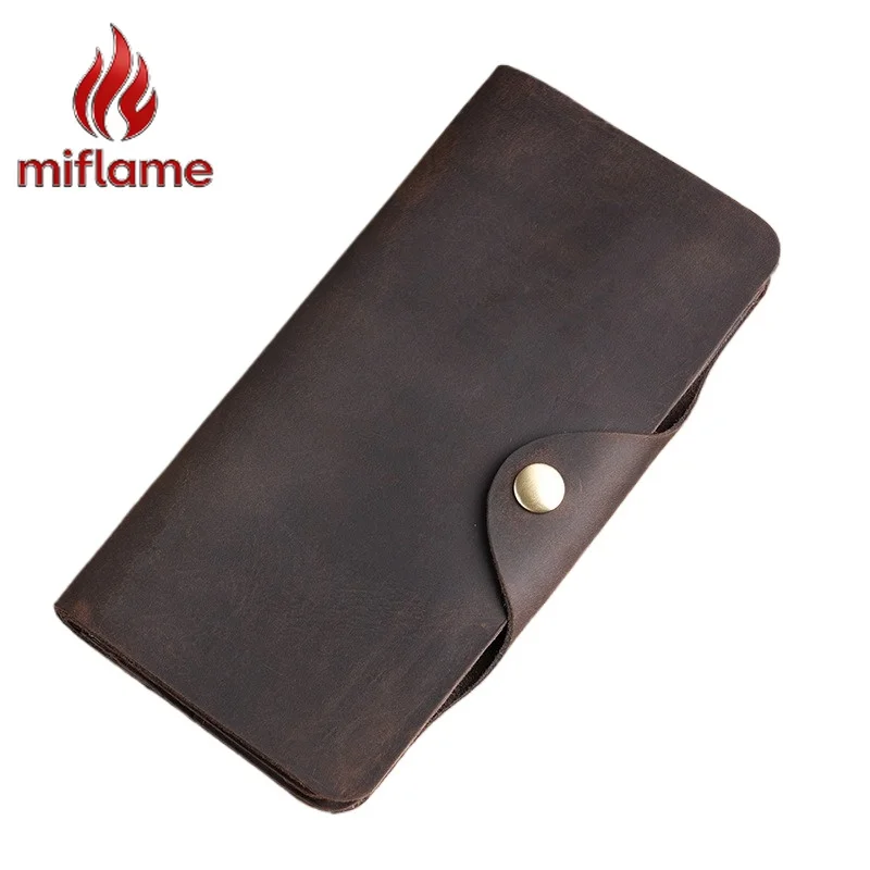 

Men's Long Leather Wallet Genuine crazy Horse Full Grain Leather with Snap Button Closure Vintage Retro Handmade Billfold