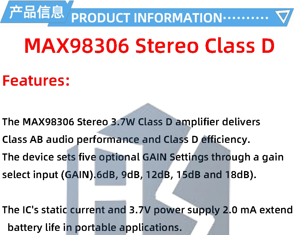 1~10PCS EGBO CJMCU-98306 MAX98306 3,3V~5,5V Stereo Class D Verstärker Class AB Audio 3,7W Verstärkungseinstellung 6DB 9DB 12DB 15DB 18DB – Detail 2