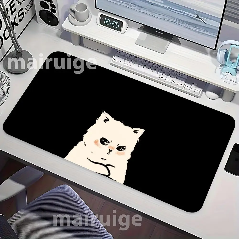Cartoon Cat Black Mouse Pad Large Computer Office Game Table Mat XXL Rubber Anti-slip Stitched Edge Keyboard Mats Long Desk Pads