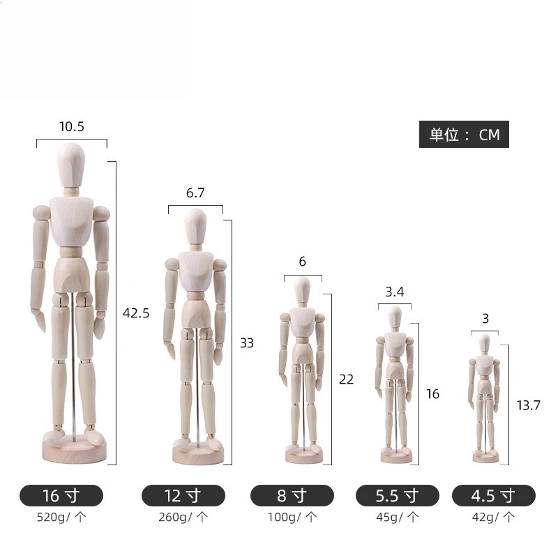 Nordic Minimalist Wooden Articulated Mannequin Human Body Model Art Drawing Sketch Comics Hand Painting Ornament Supplies