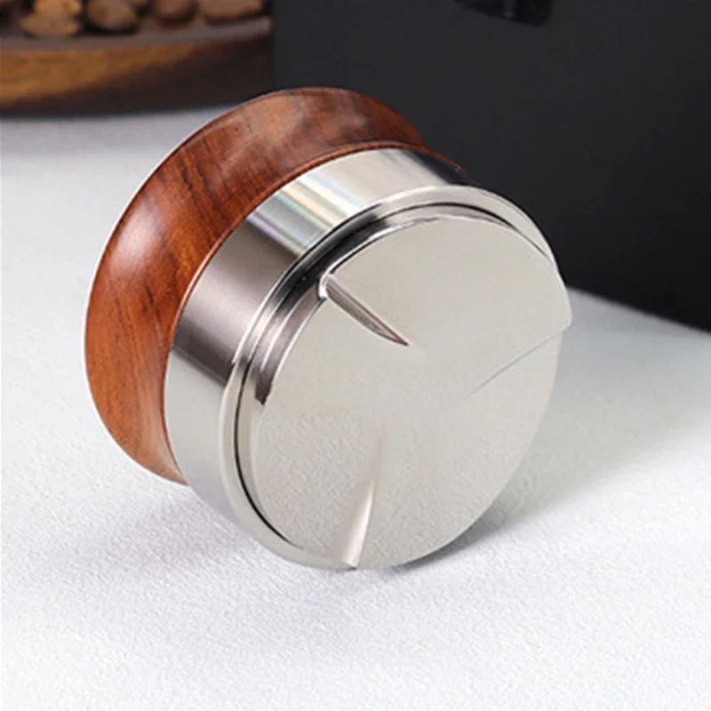 58mm Coffee Distributor with Walnut Cover Head Espresso Leveler for Portafilter 304 Stainless Steel Espresso Distributor Tool