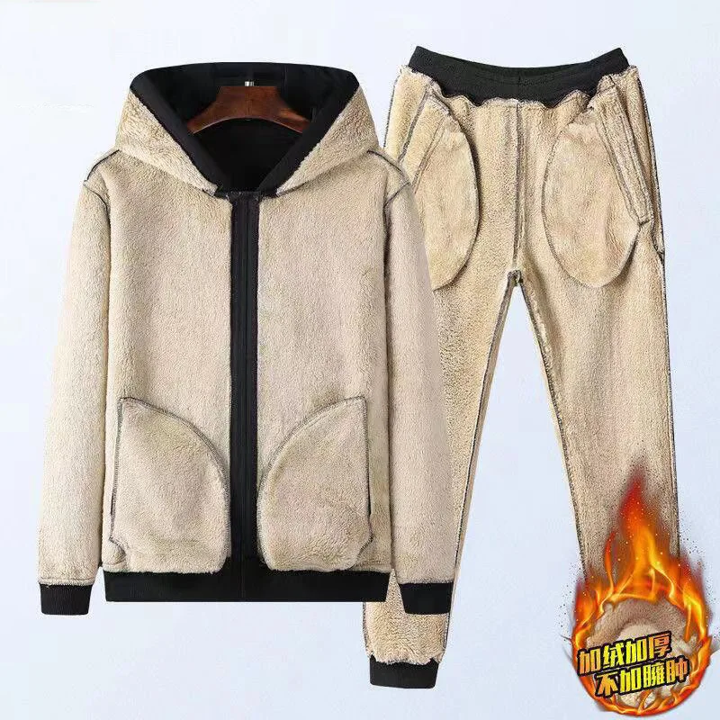 

Men's Casual Sports Suit Fleece-lined Thickened Hooded Warm Sweatshirt Loose Fall Winter High Quality Men's Sets M-5XL