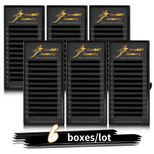 Imagen 1 del producto 6 cajas/lote de pestañas de orquídeas, pestañas de visón de todos los tamaños, 8-15mm, mezcla de pestañas individuales, 12 filas, extensión de pestañas con volumen ruso