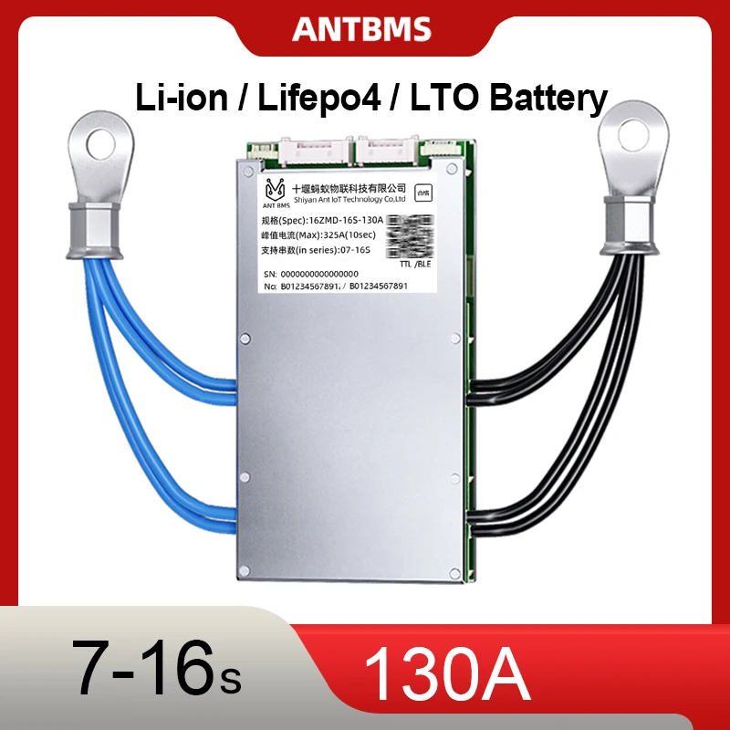 ANT 7-16S BMS intelligent 130A pour batterie au lithium avec BT/UART/RS485CAN pour 24-60V Li-ion LiFePO4 pour trottinette électrique, vélo électrique, voiturette de golf, bricolage
