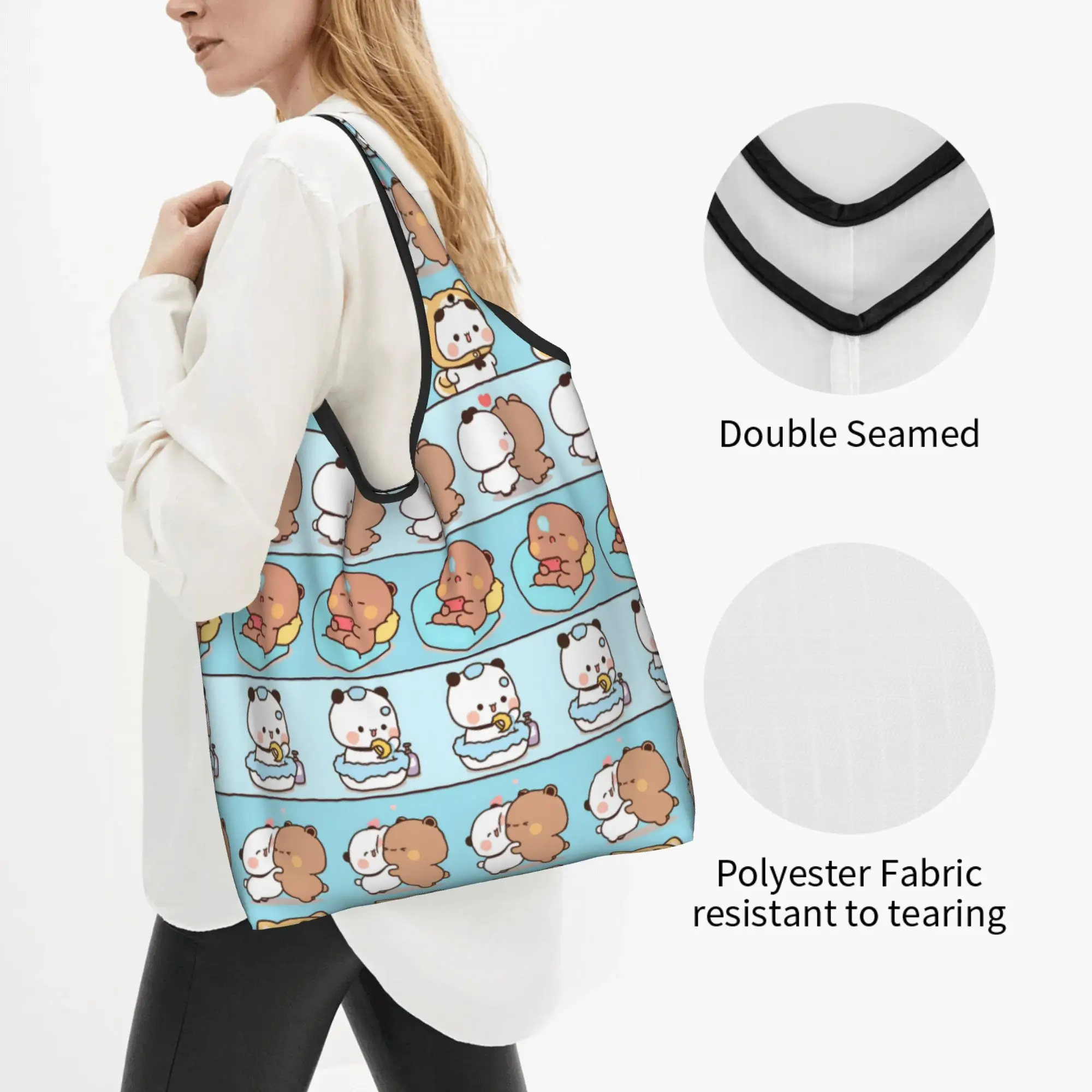 Recycling Fun Bubu Dudu Classic Cartoon Shopping Bag Women Tote Bag Portable  Grocery Shopper Bags