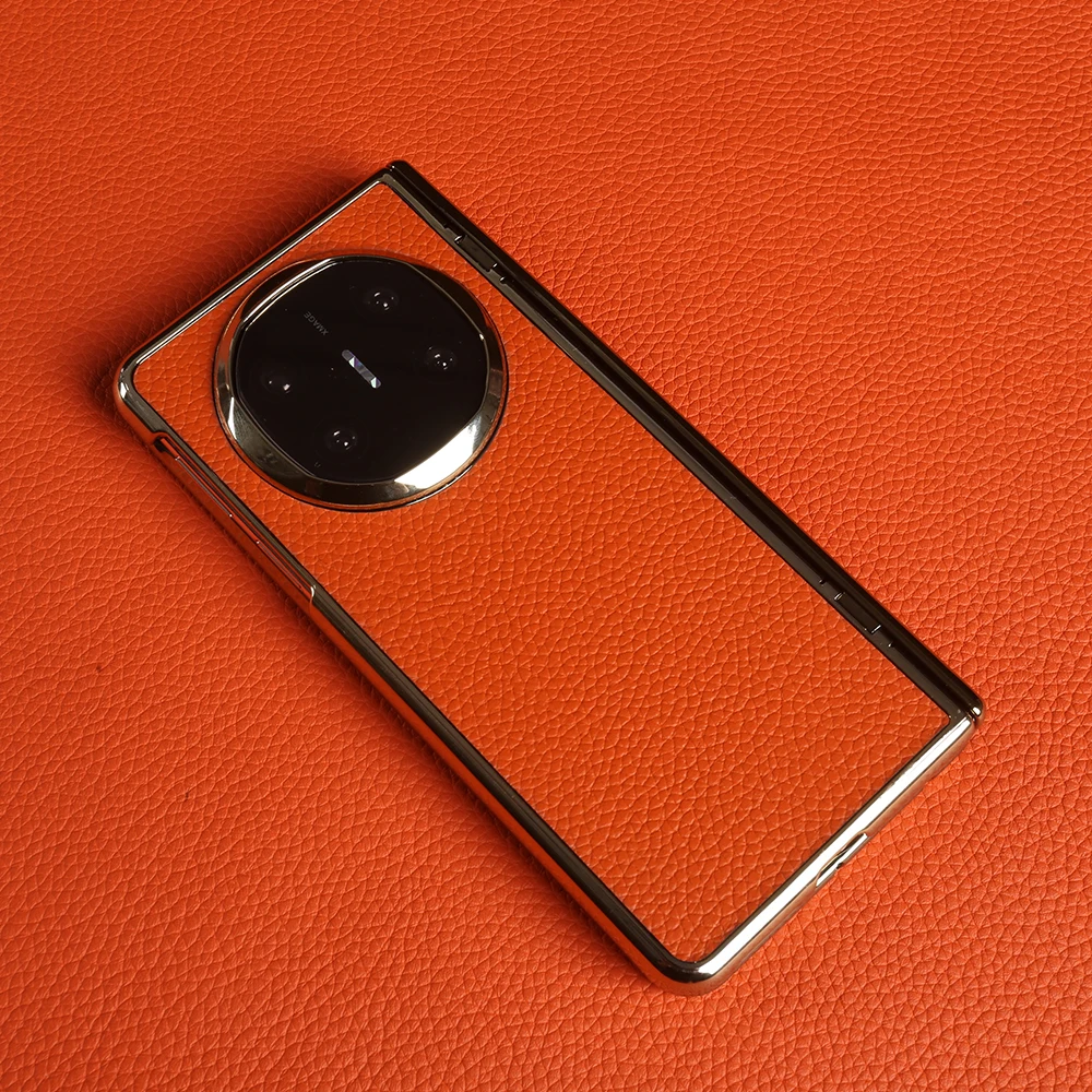 Etui z prawdziwej skóry liczi z powłoką złotą do Huawei Mate X6 X7 X5, tylna obudowa na telefon MateX6 MateX7 MateX5, konstrukcja z osią centralną. — zdjęcie produktu 5