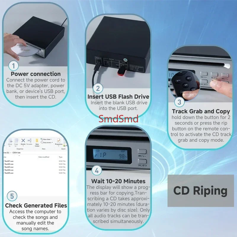Hi-Fi Portable Bluetooth CD Player Desktop HiFi Audio CD Player with Bluetooth Input And Output Home CD Ripper