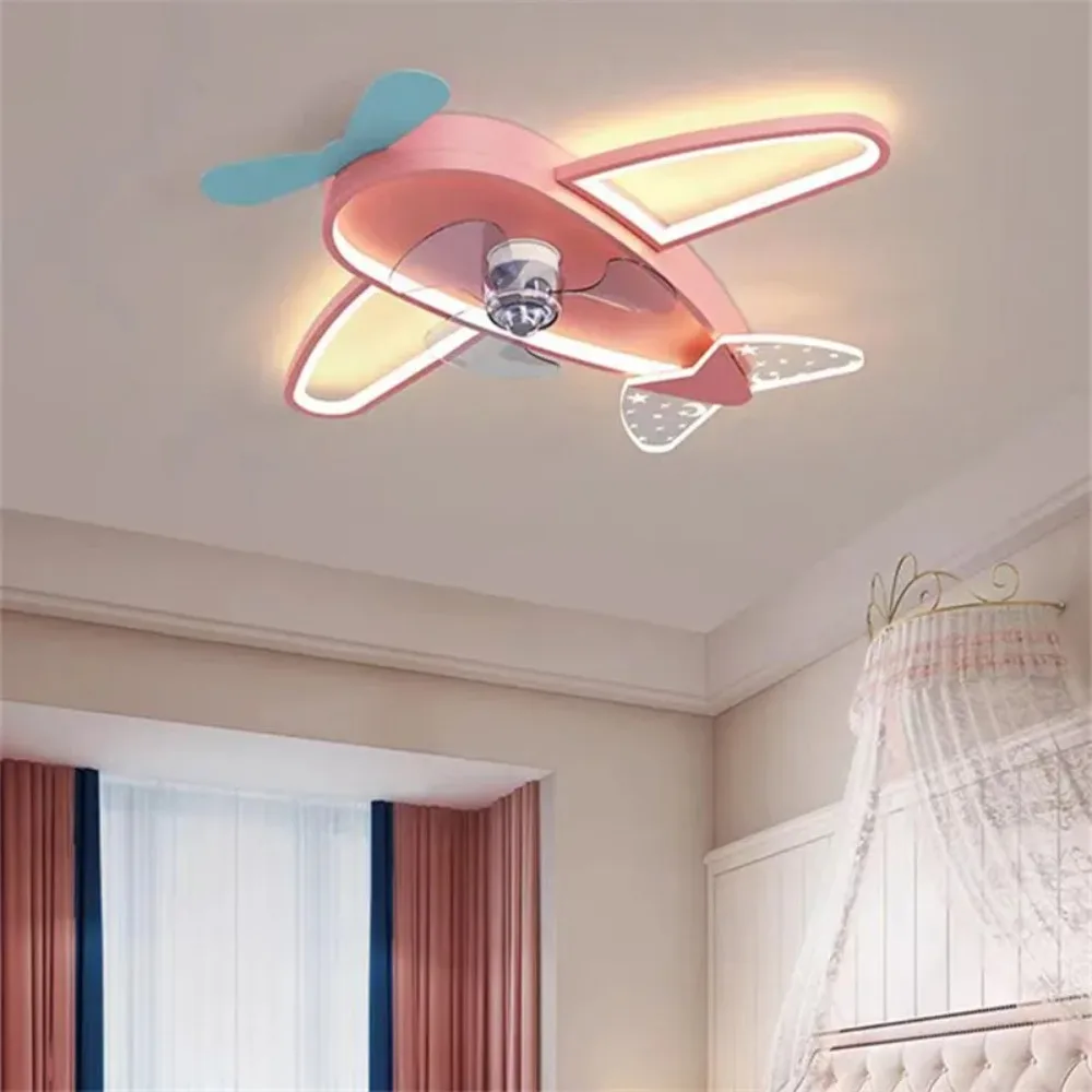 Ceiling Fans Light Ceiling Fan with Light Creative Airplane Light for Children Room Remote Control Dimmable Eye Care CeilingFans