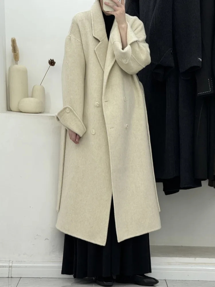 ZMEENNA Cappotto invernale da donna elegante doppio petto lungo in misto lana colletto con risvolto oversize caldo chic maxi capispalla ZM3439