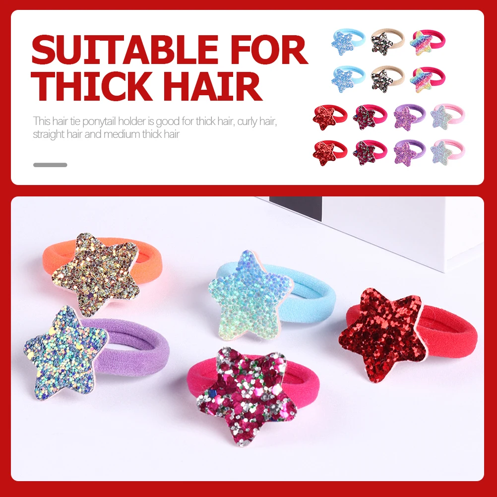 

14pcs Colorful Sequins Bands Star Pentagram Stretchable Ponytail Holders Strong Hold Accessories For Women Hair Ties For Thick