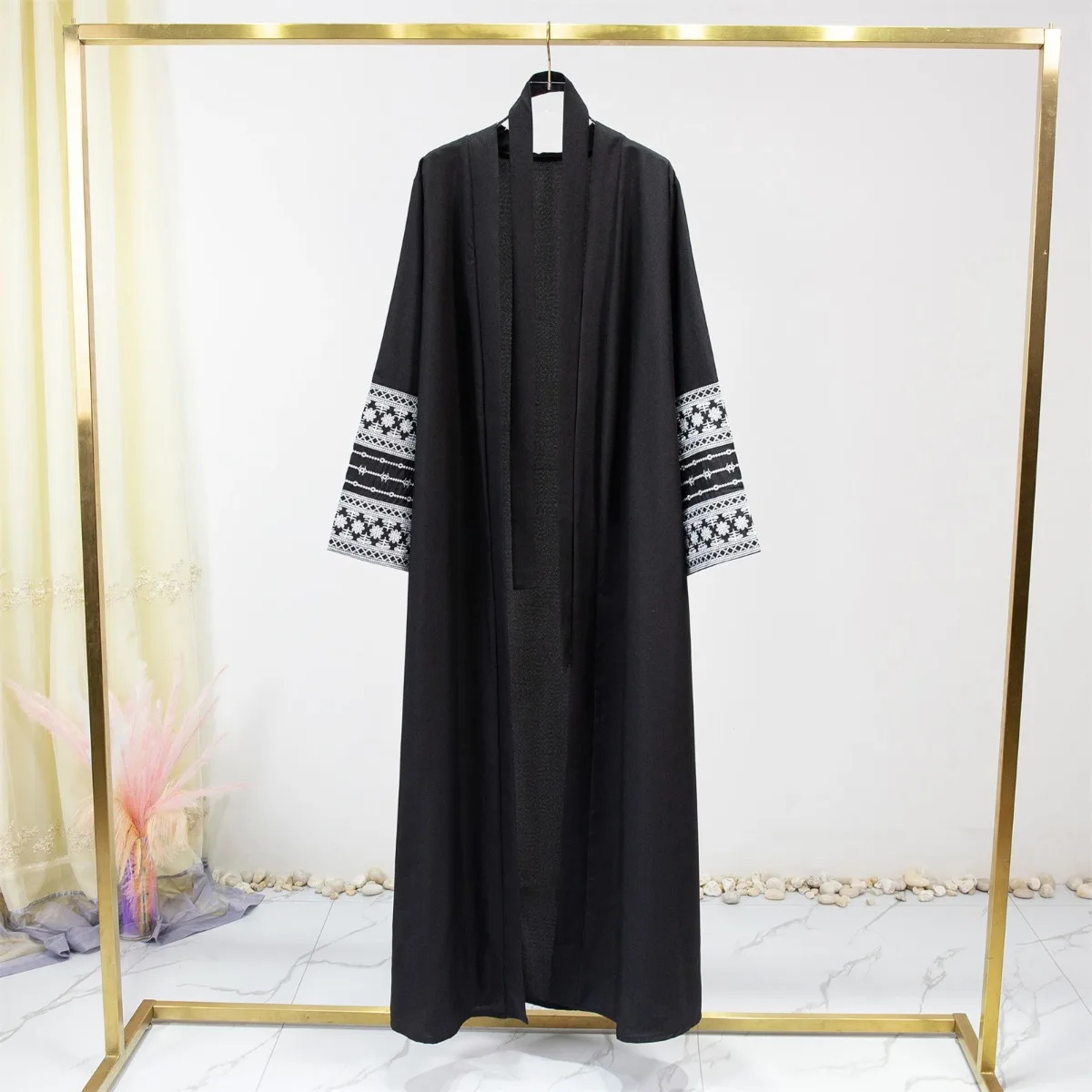 Haftowana sukienka maxi z długim rękawem Abaya, odzież damska, kardigan muzułmański Abayas Out kaftany damskie Jilbabs