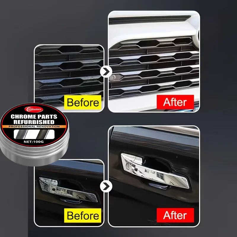 100g Car Chrome Parts Refurbishing & Repair Paste for Door Handles, Window Chrome Strips & Car Grille, Physically Removes Oxidat