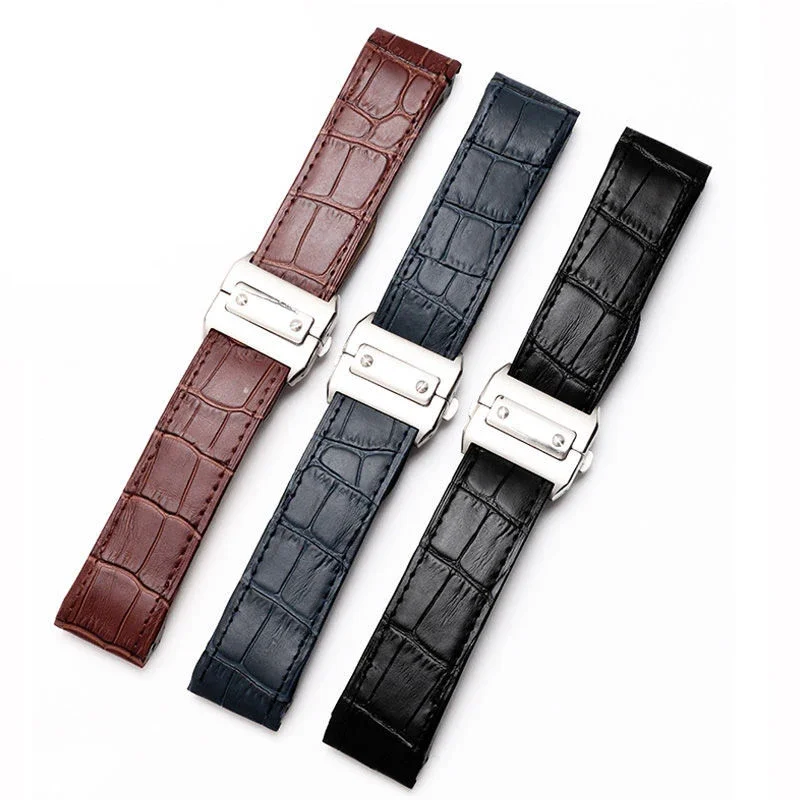 High-end Genuine Leather watch strap 20mm 23mm for cartier Santos strap Santos 100 men\'s and women\'s folding clasp watchband