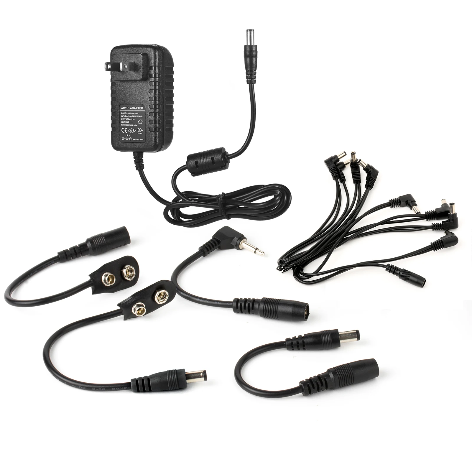 Caline CP-07B Guitar Effects Power Supply Adapter DC 9V 1A with 8-Way Daisy Chain Cable Reversed Polarity Cables