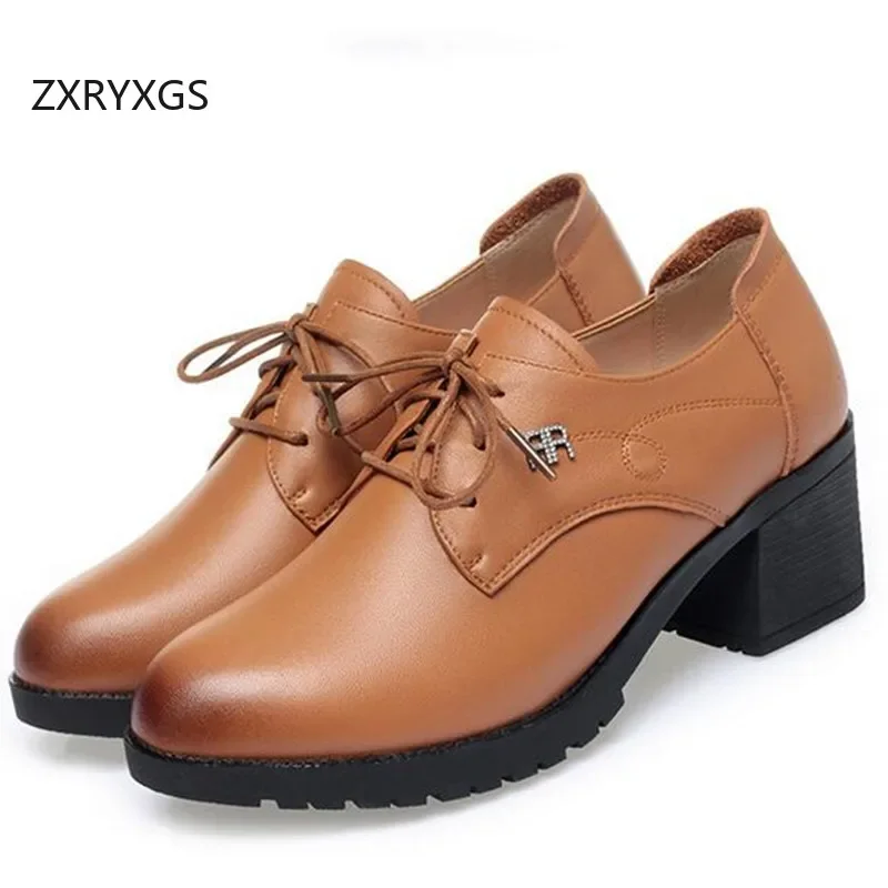 

ZXRYXGS Top Layer Cowhide Deep Mouth Women High Heeled Shoes 2024 Lace-up Elegant Fashion Shoes Large Size Real Leather Shoes