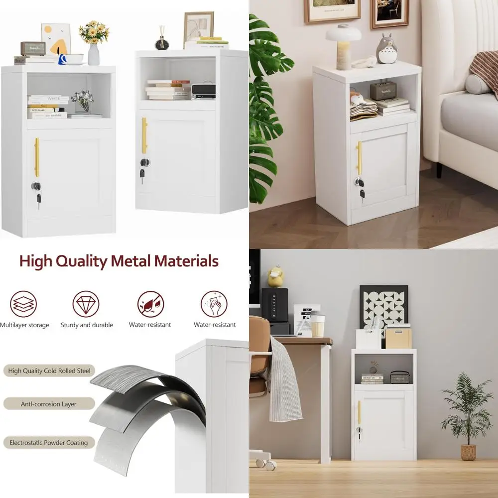 モダンなロック可能なナイトスタンド ペア、棚付き収納キャビネット、ドアと収納付きの現代的なサイドテーブル 28 個