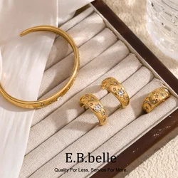 E.B.belle Star Moon Bracelet Earring Ring  Jewelry Set Hypollergenic Stainless Steel Jewelry Decoration For Women Girls Jewelry