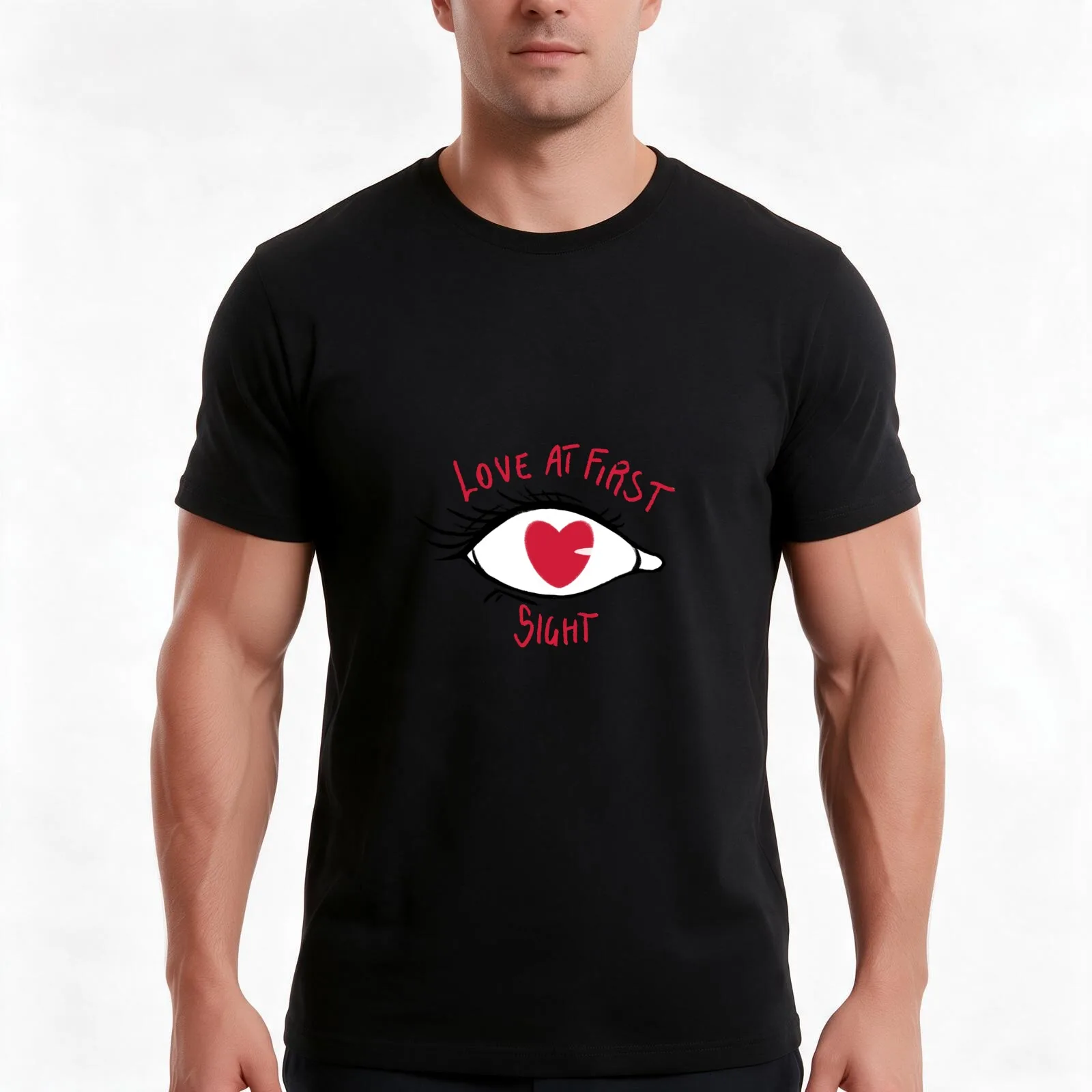 Love at first sight T-Shirt, Summer Casual Cotton Tee, Oversized Streetwear Tops, Vintage Graphic Print, Loose Fit Short Sleeve